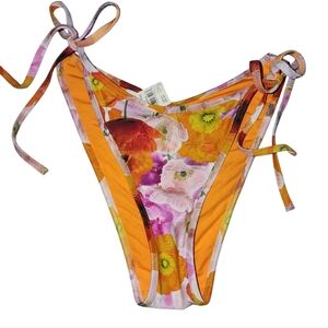 Aerie Floral Tie Waist Vcut Cheekiest Bikini Bottom‎ Nwt Size Xs